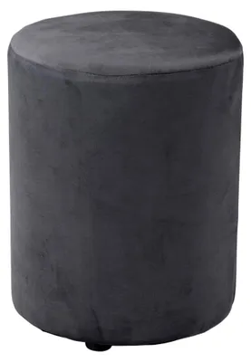 Produktbild von Runder Samt Pouf – Hocker 28 x 36 cm – Fußhocker oder Sessel für das Schlafzimmer – Möbel für den Schminktisch – Kompakter kleiner Stuhl – Grau