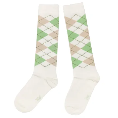 Produktbild von Damen Kniestrümpfe Schottenmuster Creme und Grün Größe 35-38