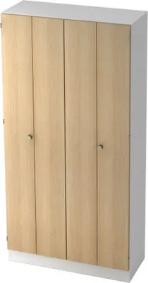 Produktbild von Büro-Flügeltürenschrank mit Falttüren, BxTxH 1000x420x2004 mm, 5 OH, 4 Böden, weiß/eiche