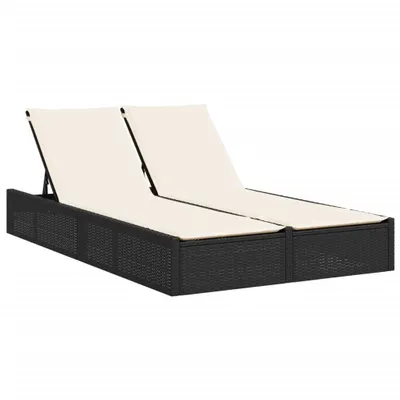 Produktbild von Doppel-Sonnenliege mit Kissen Schwarz Poly Rattan