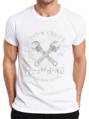 Zdjęcie produktu dla Koszulka męska Cousin Eddies Plumbing No Shitters Plumber Beautiful Weighting, Biały, M