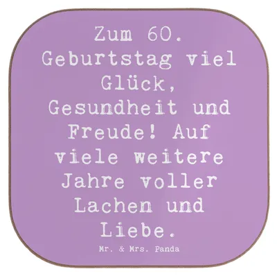 Produktbild von Mr. & Mrs. Panda Untersetzer für Gläser Spruch 60. Geburtstag Glück - Lavendeltraum - Geschenk, Tischuntersetzer, Jubiläum, Happy Birthday, Glückwunsch, Coaster, Alter