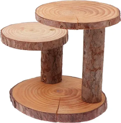 Produktbild von Holz Cupcake Stand 3 Tier Baumrinde Server für Käse Fleisch Crackers rustikale Pflanze Stand Blumentopf für Hochzeit Tisch Centerpiece