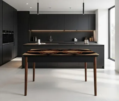 Image de Table de salle à manger en bois, noire et marron, rectangulaire, élégante, neuve