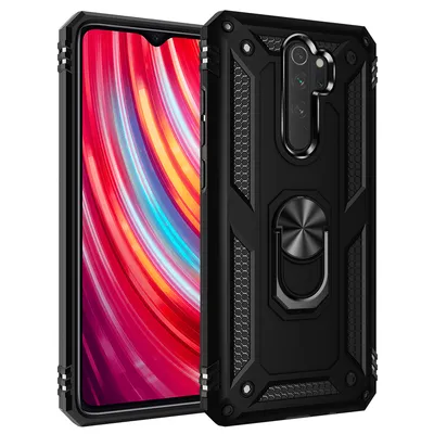 Obrázek produktu pro Redmi Note 8 Pro Pouzdro s Kroužkem, Dvouvrstvé Tvrdé PC TPU, Nárazuvzdorné Pouzdro s Stojánku pro Xiaomi Redmi Note 8 Pro černé