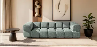 Produktbild von Sofiland Averro 4-Sitzer Sofa 280 cm Bubble-Steppung Strukturstoff Salbeigrün