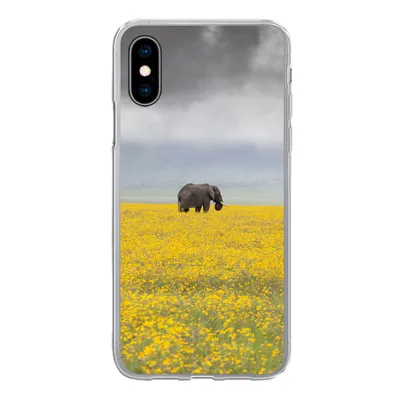 Produktbild von MuchoWow® Handyhülle Schutzhülle Hülle für iPhone X Elefant - Blumen - Natur - Gelb - Tiere Silikon Softcase Handy Hülle - Handyhülle