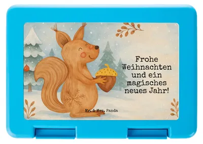 Produktbild von Mr. & Mrs. Panda Bento Box Eichhörnchen Weihnachten Design - Weiß - Geschenk, Neujahr, Weihnachtsgruß, Brotzeitbox, Weihnachtsdeko, Vogel, Frischhaltedose, Frohe
