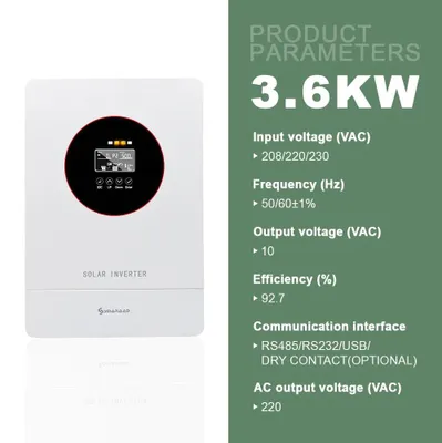 Produktbild von Hybrid Solarwechselrichter - Off-Grid - 3,6 kW - 24 V Batterie - MPPT 60–500 V, 120 A Laderegler - 230 V 50 Hz - Reine Sinuswelle