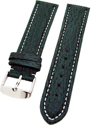 Produktbild von Uhrenarmband Haifischleder gepolstert Grün mit weißer Naht 22mm