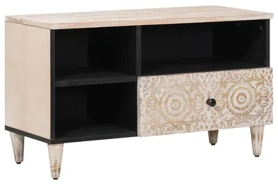 Image de Meuble TV Blanc 80 x 33,5 x 46 cm Bois de mangue massif