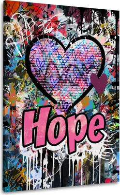 Produktbild von Herz Graffiti Pop Art mit Hope Wandbild Leinwandbild Kunstdruck XL Wanddeko: 60x90x4cm