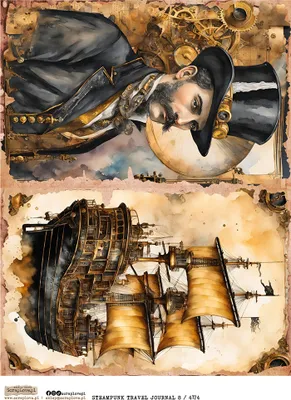 Produktbild von Reispapier Decoupage Bastelpapier A4 - Scraplove - Steampunk Travel Journal 8