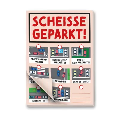 Produktbild von iSecur 1 Notizblock Scheiße geparkt! I 50 Blatt I DIN A6 I Rot I Windschutzscheibe I Auswahlmöglichkeiten I kfz798