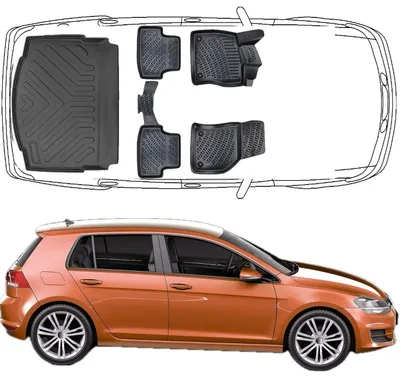 Produktbild von 3D Fußmatten & Untere Kofferraumwanne Auto Set Kompatibel mit VW Golf 7 2012-2020