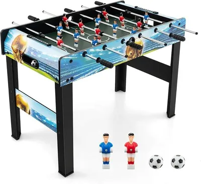 Imagen del producto de Mesa de futbolín 2 en 1, incluye 14 figuras de futbolín y 2 pelotas, con contador de puntos y patas desmontables. Mesa de juego para adultos y niños, ideal para bares y fiestas
