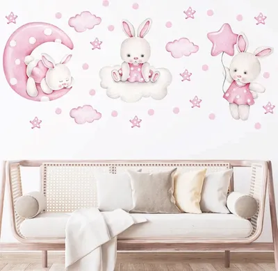 Produktbild von Wandtattoo Kinder Tier WandstickerKaninchen Tanz Ballon, Wolken, Sterne Wandaufkleber für Mädchenzimmer,babyzimmer, wasserdichte und abnehmbare