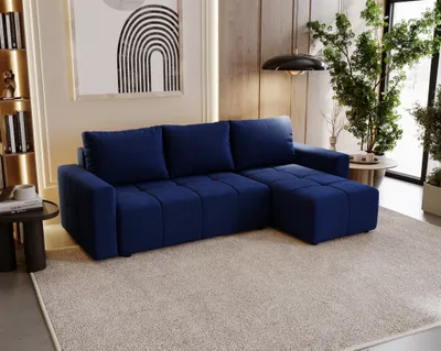 Produktbild von Ecksofa Schlafsofa NOHA in Stoff Kronos Dunkelblau Ottomane Rechts