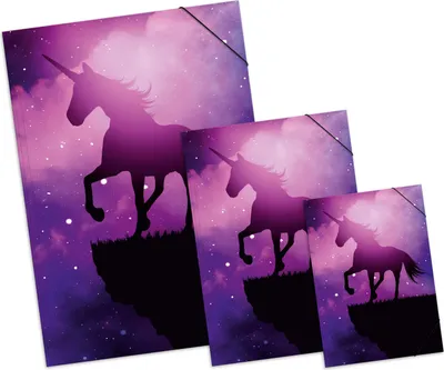 Produktbild von itenga Einhorn Zeichenmappe A2 Sammelmappe A3 Gummizugmappe A4 Set