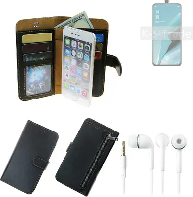 Produktbild von TOP SET Handy Hülle Schutz Hülle kompatibel mit Oppo Reno2 Z  schwarz aus Kunstleder + Kopfhörer Smartphone Tasche vollwertige Geldbörse