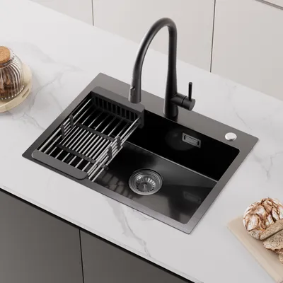 Produktbild von CECIPA Edelstahlspüle Schwarz Küchenspüle 60*45*18cm Spüle