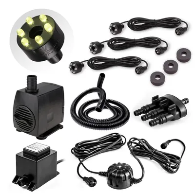 Produktbild von CLGarden Springbrunnenpumpe SP3-SL Set mit 3 warmweißen LED-Ringen und automatischer Lichtsteuerung, leise Tauchpumpe 1300l/h für Gartenbrunnen, Quellsteine, Zierbrunnen