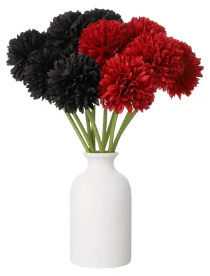 10 Kunstblumen Chrysanthemen rot/schwarz, 25 cm, Seide, für Dekoration