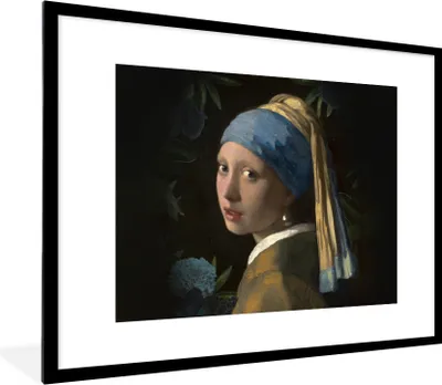 Produktbild von MuchoWow® Gerahmtes Poster Das Mädchen mit dem Perlenohrring - Johannes Vermeer - Blumen 80x60 cm - Poster mit Schwarzem Bilderrahmen Wandposter Rahmen Foto Bilder - Schlafzimmer-Dekorationen - Fotoposter