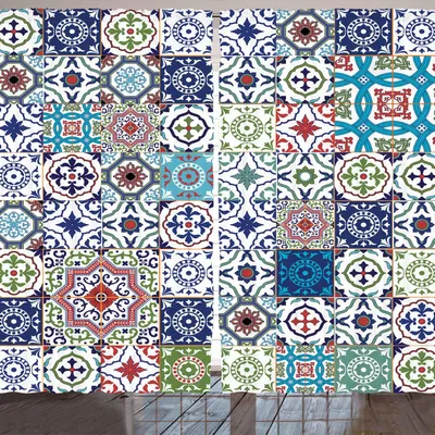 Immagine prodotto di Tenda ARANDE Boho, elementi tradizionali asiatici colorati, motivi floreali su sfondo a quadri, 280 x 175 cm, multicolore