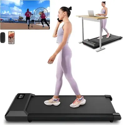 Image de Tapis de course Walking Pad - BA06 Tapis de course sous bureau - 2 en 1, surface de course 80 × 39 cm, 6 km/h, capacité de charge 113 kg, 2,2 CV, Bluetooth et haut-parleurs - Noir