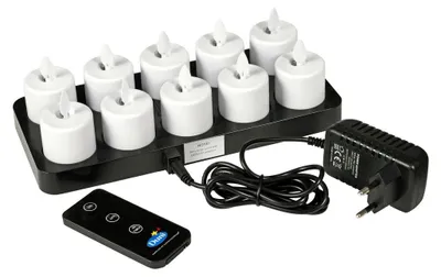Produktbild von DUNI LED Set Moving Flame, wiederaufladbar, Warm White, 10 Stück 38 x Ø 36 mm 25 Std. Weiß