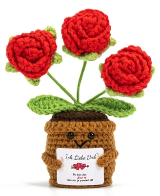 Handgehäkelte Rose mit Liebeskarte, romantisches Geschenk