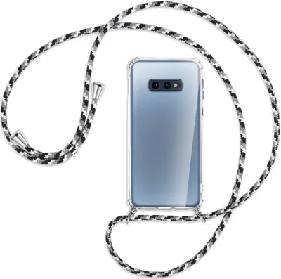 Produktbild von Handykette Backcover-Schutzhülle mit Band (Metall silberfarben) für Samsung Galaxy S10e - schwarz/grau/weiß