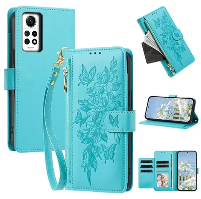Produktbild von Handyhülle für Xiaomi Redmi Note 11 Pro 5G/4G/Note 12 Pro 4G, Wallet Case Kunstleder mit Kartenfächern, Reißverschluss und Handschlaufe Blau
