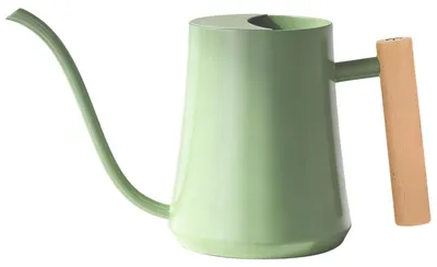 Gießkanne 1L Edelstahl mit langer Tülle und Holzgriff, Grün