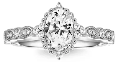 Produktbild von Klassischer 925er Sterling Silber Ring mit ovalem CZ-Stein und kleinen schimmernden Steinen