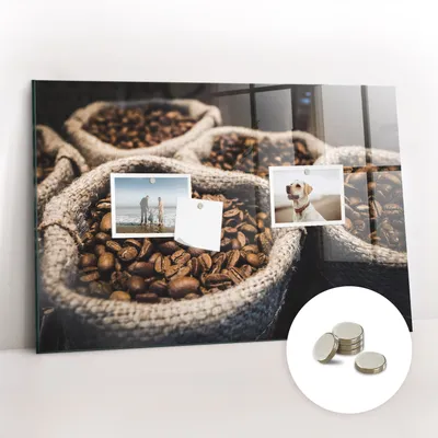 Produktbild von Magnetische Wandtafel aus Glas – Memotafel mit gebogener Vorderseite – Enthält 5 Magnete – 60x40 cm – Kaffeesäcke