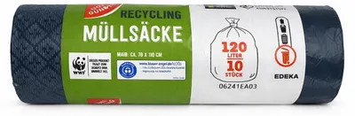 Zdjęcie produktu dla GUT&GÜNSTIG 657827007 GUT&GÜNSTIG Müllbeutel RECYCLING 120,0 l schwarz, 10 St.