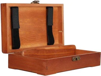 Produktbild von Massivholz-Stiftebox, Holzbox mit klappbarem Deckel, Holzstiftebox für Kinderzeichnungen, 20 x 11,5 x 4,6 cm