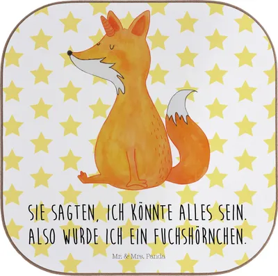 Produktbild von Mr. & Mrs. Panda Holzuntersetzer Einhorn Fuchs - Weiß - Geschenk, Unicorns, Füchse, Fuchshörnchen, Einhörner, Untersetzer Glas, Getränkeuntersetzer, Teeuntersetzer