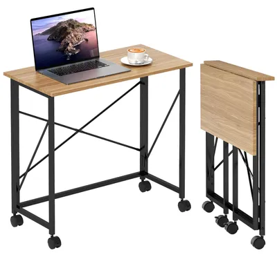 Produktbild von HOMCOM Schreibtisch Klappbar Kleiner 80 cm Klappschreibtisch mit Rollen