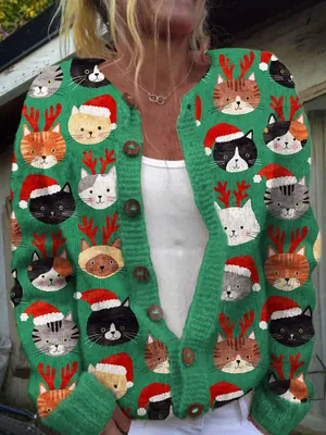 Produktbild von ASKSA Damen Weihnachts Strickjacke Weihnachtsjacke Weihnachten Cardigan Reindeer Weihnachtsmann Weihnachtspullover Sweat,Dunkelgruen,XXL