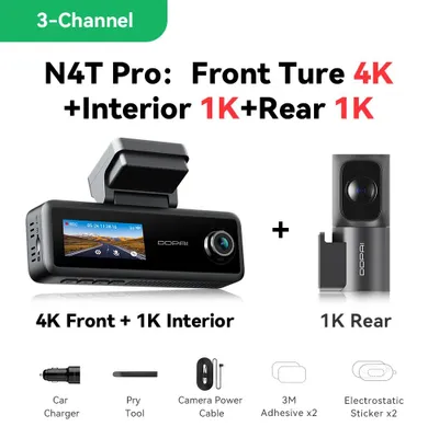 Produktbild von N4T Pro Autokamera - 3-Kanal-Dashcam - 4K-Auflösung - 30 FPS - 143°-Blickwinkel - Loop-Aufnahme - Ohne SD-Karte