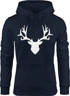 Produktbild von Hoodie Damen Hirsch Geweih Sweatshirt Kapuze Kapuzenpullover Moonworks® navy S