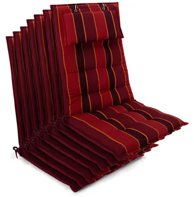 Productafbeelding van Beautissu 7-delige set zonnekussens voor hoge rugleuningen, afmetingen 120x50x8 cm, rood-anthraciet gestreept