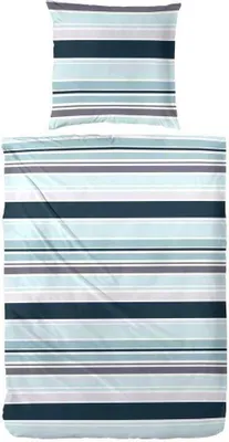 Produktbild von Hahn Seersucker Baumwoll Premium Gestreift Türkis Braun 100% Baumwolle Reißverschluss Bügelfrei und pflegeleicht 135x200 cm