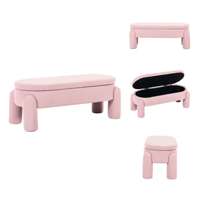 Produktbild von LVHOM Sitzbank mit Stauraum, klappbare Sitztruhe, Schuhbank Polsterbank Ottomane Betthocker, Cordstoff Fußbank 112cm L x 43 cm B x 43 cm H, Rosa