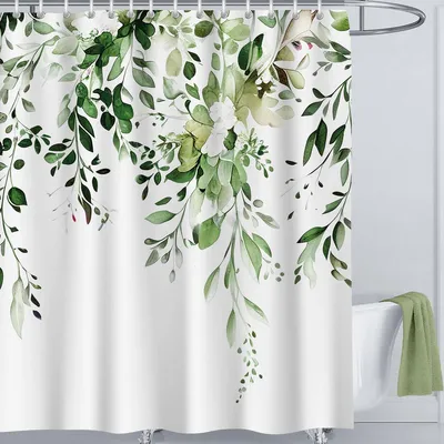 Duschvorhang 200 x 200 cm Grün Blatt - Schnell trocknend und maschinenwaschbar für Badezimmer und Küche