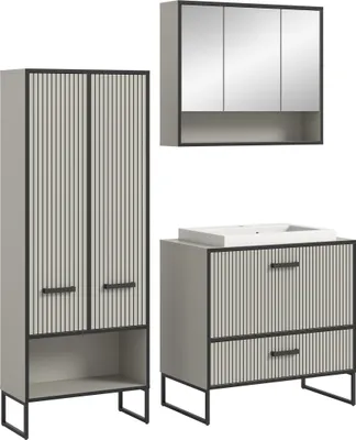 Produktbild von Badezimmer-Set >Bagno< (3-teilig) inkl. Waschbecken, in kaschmir Nachbildung - 154x192x48cm (BxHxT)