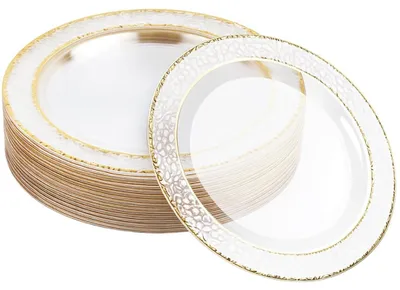 20 durchsichtige Plastikteller mit Goldrand 26 cm
